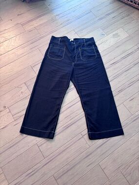 Anthropologie Maeve Colette Pants with contrast stitching. Navy, size 34